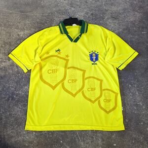 Vintage Brazil Soccer Jersey Mens L Yellow Football 90s Home Shirt Samba